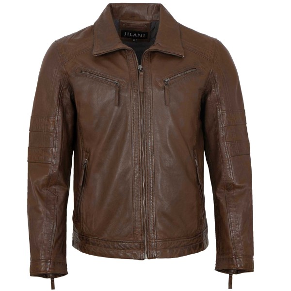 Jilani - Herren Lederjacke Lammnappa dark cognac-14497