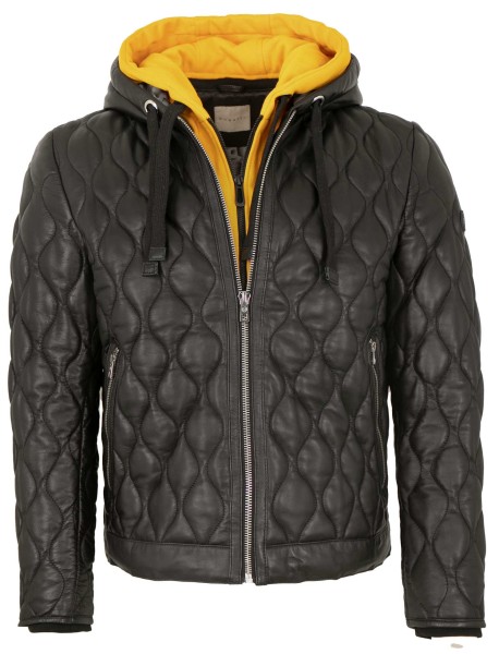 Bugatti - Herren Lederjacke Steppjacke Lammnappa schwarz / gelb-13947