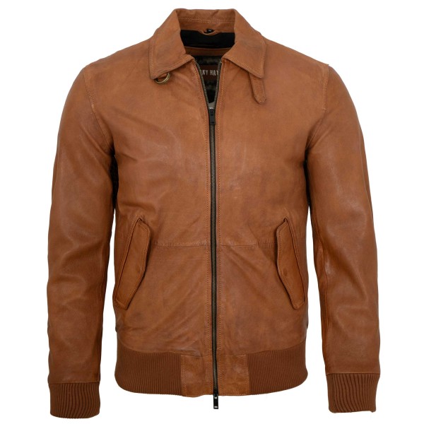 Freaky Nation - Herren Lederjacke Blouson Lammnappa cognac-14391