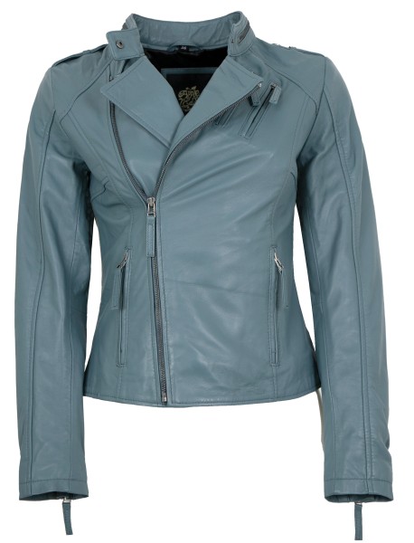 Apple of Eden - Damen Lederjacke Bikerjacke Lammnappa hellblau-13805