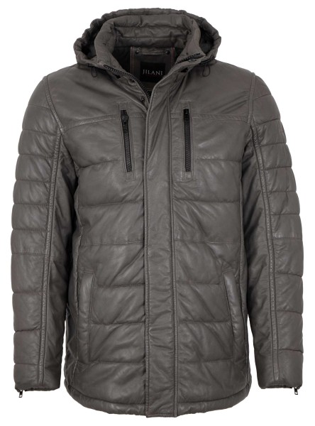 Jilani - Herren Lederjacke Steppjacke Kapuze Lammnappa grau-13997