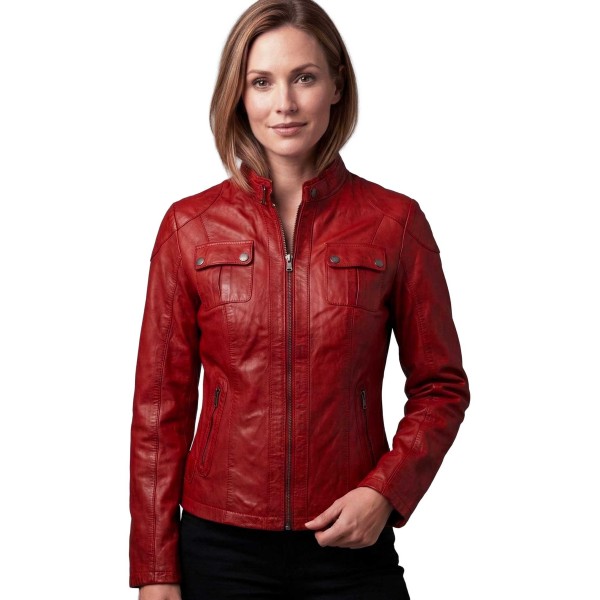 7eleven - Damen Lederjacke Lammnappa rot-14462