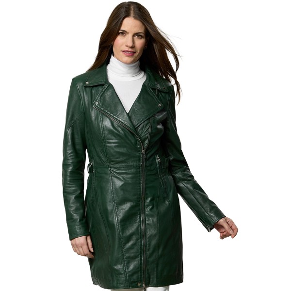 Jilani - Damen Ledermantel Lammnappa grün-14318