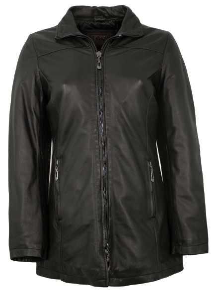 Existenz - Damen Lederjacke 2in1 Jacke Weste Kapuze Lammnappa schwarz-14154-2