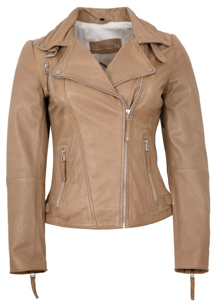 Freaky Nation - Damen Lederjacke Bikerjacke Lammnappa iced coffee-14194
