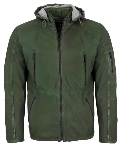 Jilani - Herren Lederjacke Kapuze Nubukleder grün-13779