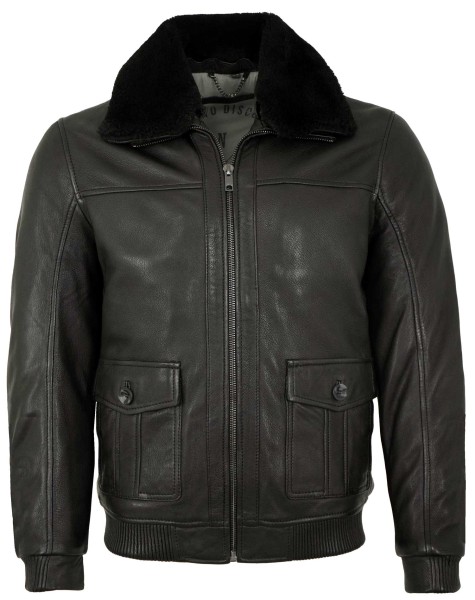 Deercraft - Herren Lederjacke Lammfellkragen Lammnappa schwarz-13957