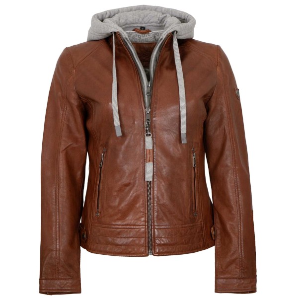 Mauritius - Damen Lederjacke Lammnappa Kapuze whisky-14296