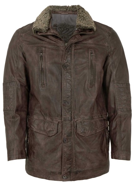 MADDOX - Herren Lederjacke Lammnappa Lammfellkragen braun antik-13996