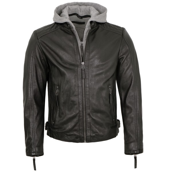 Deercraft - Herren Lederjacke Kapuze Lammnappa schwarz-14312