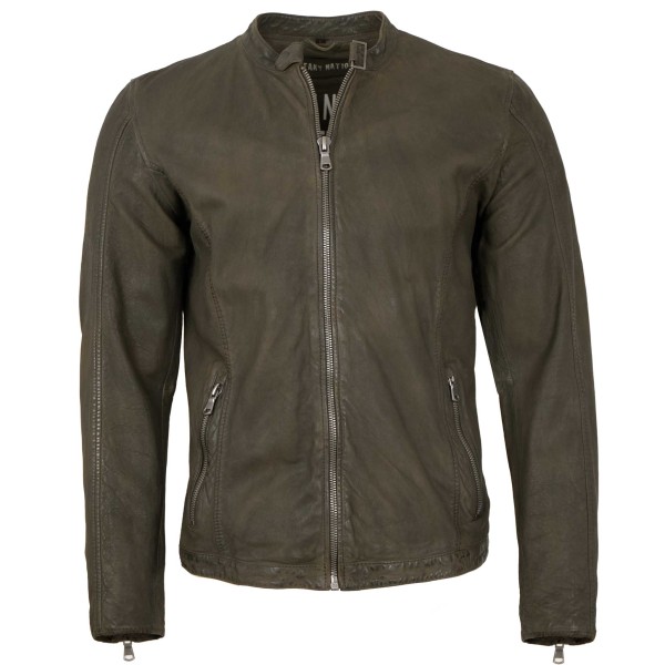 Freaky Nation - Herren Lederjacke Lammleder olive-14206