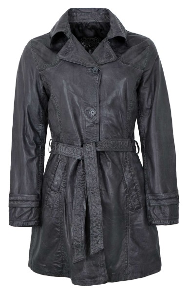 MADDOX - Damen Trenchcoat Ledermantel Mantel Lammnappa schwarz / anthrazit-12653